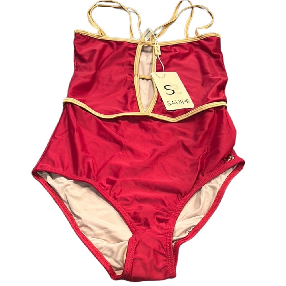 Sauipe Red and Tan One Piece Swimsuit